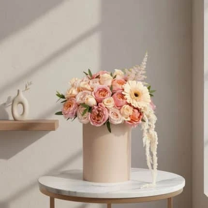 Peach And Pink Roses Luxury Flower Box